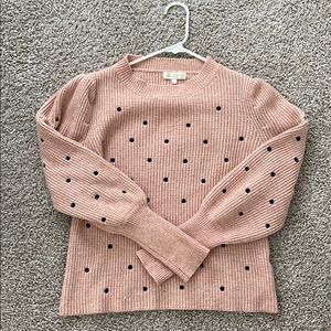 Pink sweater with black polka dots
